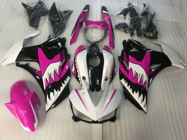 2015-2018 Pink and White Shark Yamaha R3 Motorcycle Fairings Australia